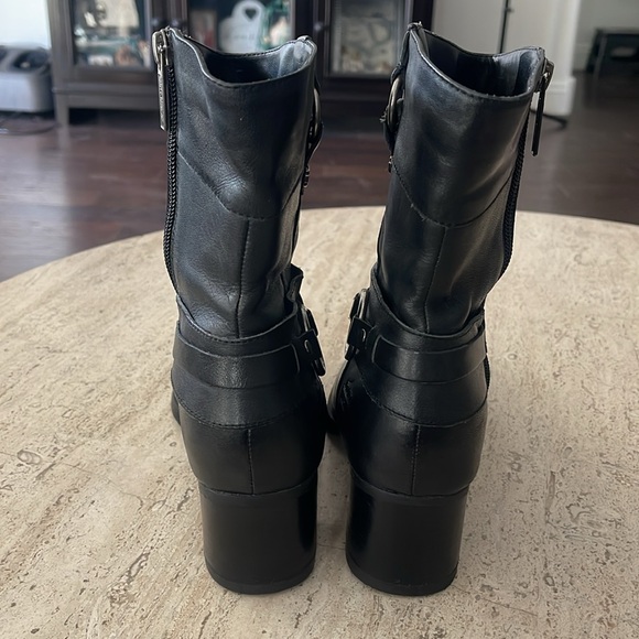 HARLEY DAVIDSON Black Leather Mid-Calf Biker Boot Size 7.5 Strap Buckle 2" Heel - Picture 13 of 15